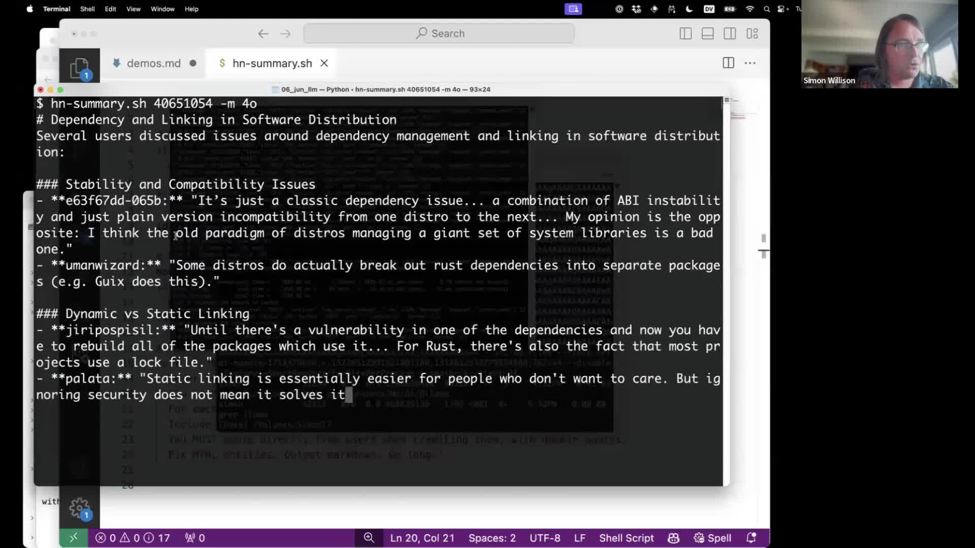 $ hn-summary.sh 40651054 -m 4o # Dependency and Linking in Software Distribution Several users discussed issues around dependency management and linking in software distribut ion: ### Stability and Compatibility Issues - **e63f67dd-@65b:** "It’s just a classic dependency issue... a combination of ABI instabilit y and just plain version incompatibility from one distro to the next... My opinion is the opp osite: I think the old paradigm of distros managing a giant set of system libraries is a bad one." —| - **umanwizard:** "Some distros do actually break out rust dependencies into separate package s (e.g. Guix does this)." ### Dynamic vs Static Linking - **jiripospisil:** "Until there's a vulnerability in one of the dependencies and now you hav e to rebuild all of the packages which use it... For Rust, there's also the fact that most pr ojects use a lock file." - **pglata:** "Static linking is essentially easier for people who don't want to care. But ig noring security does not mean it solves it