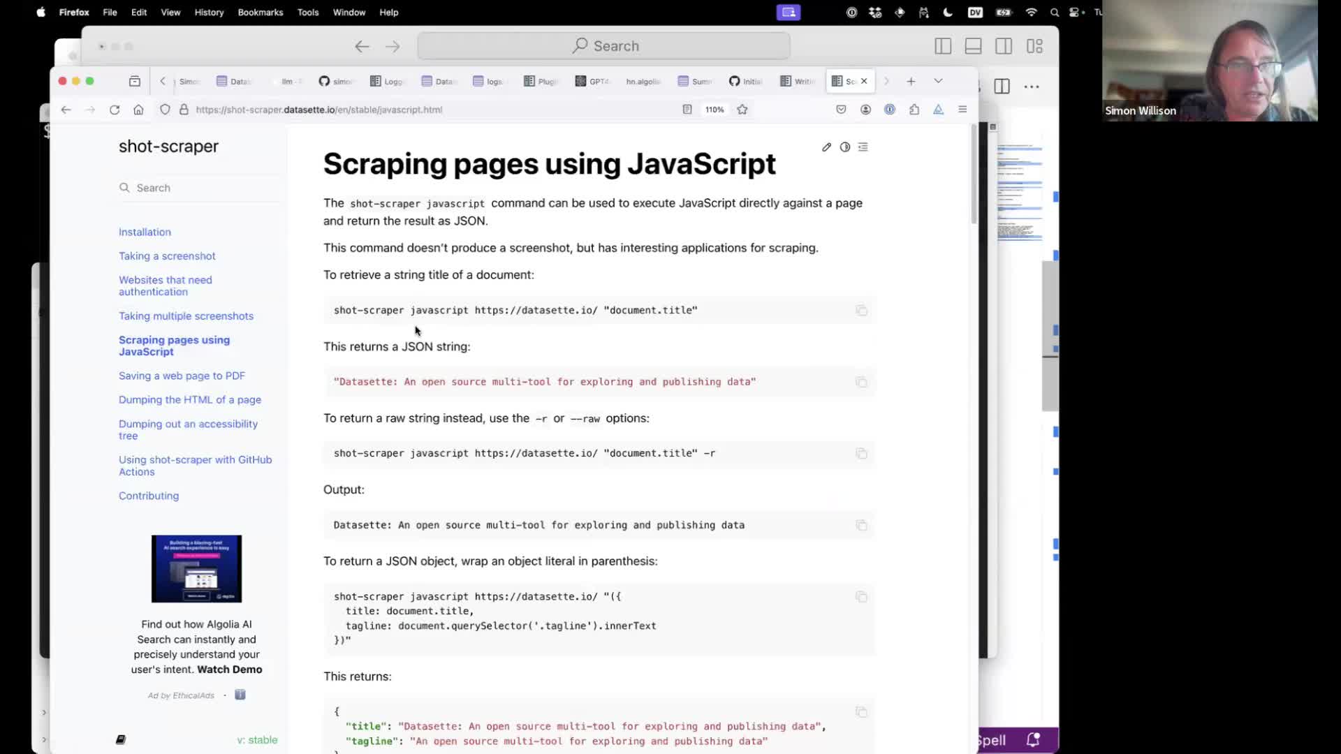 shot-scraper JavaScript command documentation
