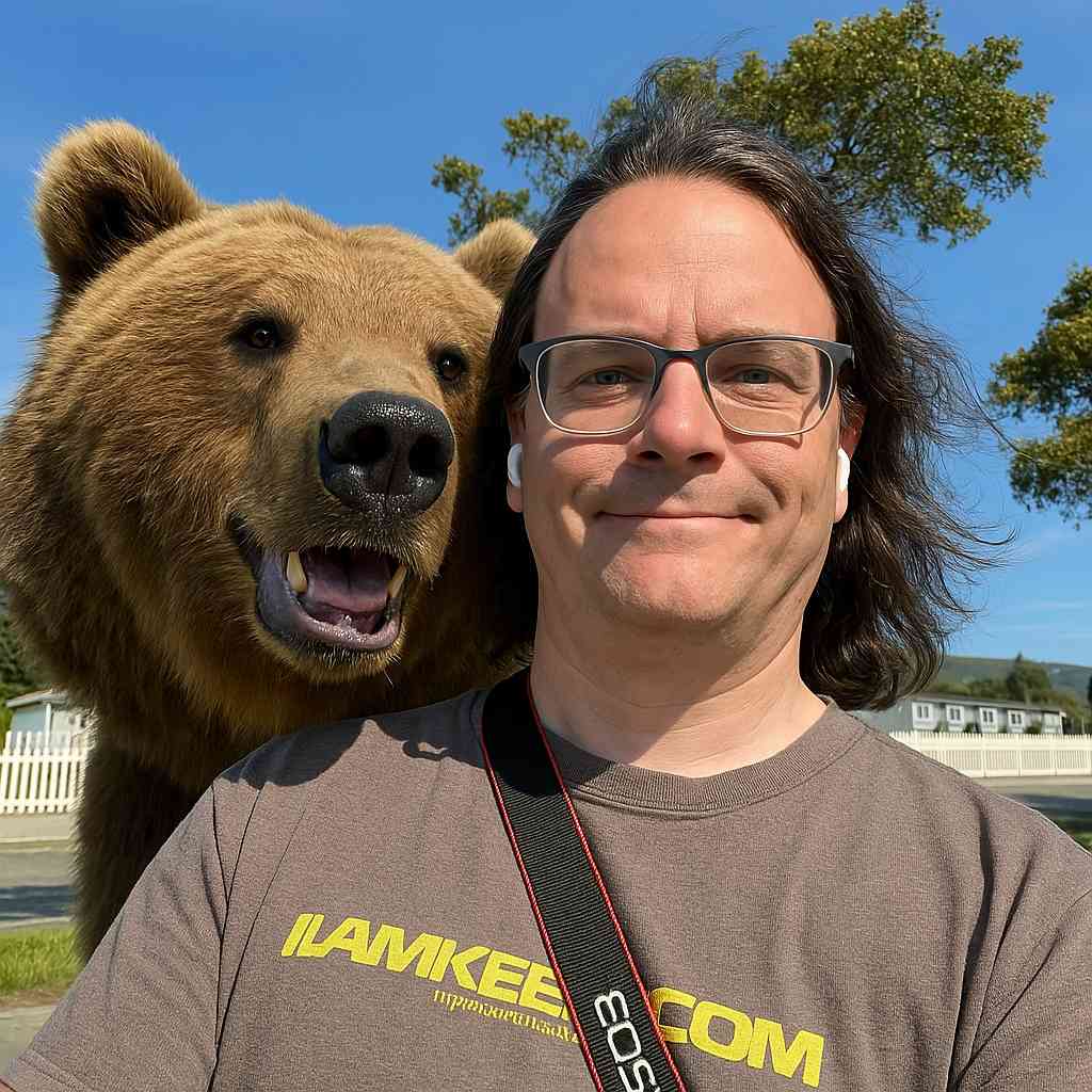 It's a selfie, there's a grizzly bear over my shoulder smiling.